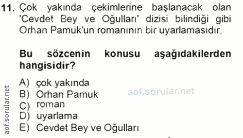 11. soru: Çok yakında çekimlerine başlanacak olan 'Cevdet Bey ve Oğulları' dizisi bilindiği gibi Orhan Pamuk'un romanının bir u…