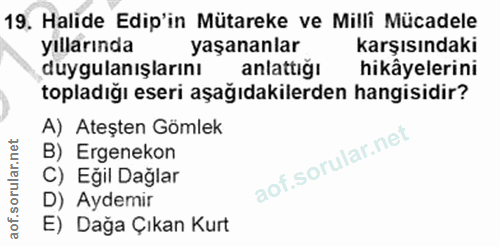 19. soru: Halide Edip'in Mütareke ve Milli Mücadele yıllarında yaşananlar karşısındaki duygulanışlarını anlattiğı hikâyelerini…