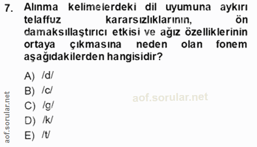 7. soru: Alınma kelimelerdeki dil uyumuna aykırı telaffuz kararsızlıklarının, damaksıllaştırıcı etkisi ve ağız özelliklerinin…