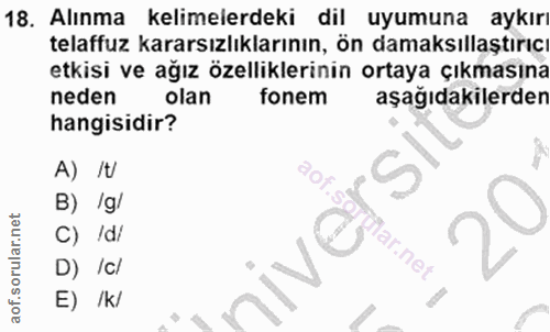 18. soru: Alınma kelimelerdeki dil uyumuna aykırı telaffuz kararsızlıklarının, ön damaksıllaştırıc etkisi ve ağız özelliklerini…