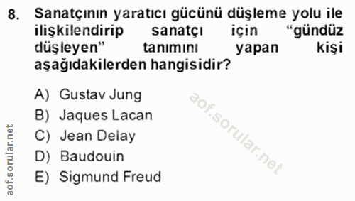 8. soru: Sanatçının yaratıcı gücünü düşleme yolu ile ilişkilendirip sanatçi için "gündüz düşleyen" tanımıni yapan kişi aşağıda…