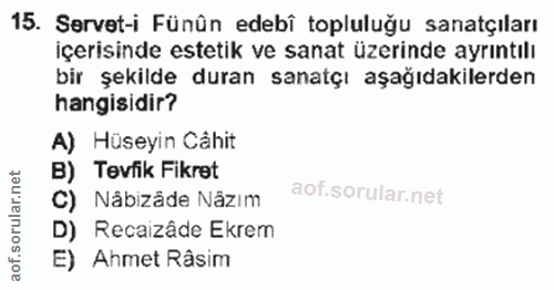 15. soru: Servet-i Fünûn edebî topluluğu sanatçıları içerisinde estetik ve sanat üzerinde ayrıntılı bir şekilde duran sanatçı a…