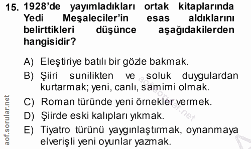 15. soru: 1928'de yayımladıkları ortak kitaplarında Yedi Meşaleciler'in esas aldıklarını belirttikleri düşünce aşağıdakilerden…