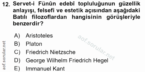 12. soru: Servet-i Fünün edebî topluluğunun güzellik anlayışı, felsefi ve estetik açısından aşağıdaki Batılı filozoflardan hang…