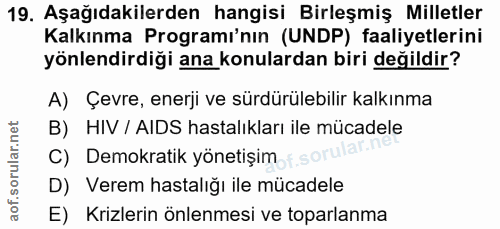 19. soru: Aşağıdakilerden hangisi Birleşmiş Milletler Kalkınma Programı'nın (UNDP) faaliyetlerini yönlendirdiği ana konulardan…