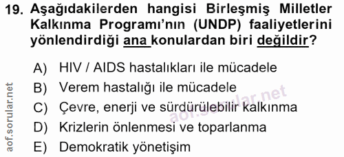 19. soru: Aşağıdakilerden hangisi Birleşmiş Milletler Kalkınma Programı'nın (UNDP) faaliyetlerini yönlendirdiği ana konulardan…