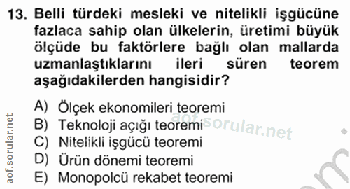 13. soru: Belli türdeki mesleki ve nitelikli işgücüne fazlaca sahip olan ülkelerin, üretimi büyük ölçüde bu faktörlere bağlı ol…