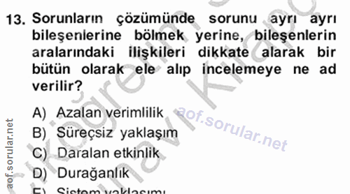 18. soru: Sorunların çözümünde sorunu ayrı ayrı bileşenlerine bölmek yerine, bileşenlerin aralarındaki ilişkileri dikkate alara…