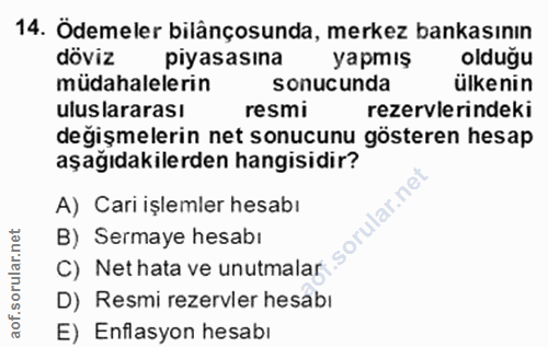 14. soru: Ödemeler bilânçosunda, merkez bankasının döviz piyasasına yapmış olduğu müdahalelerin sonucunda ülkenin uluslararası…