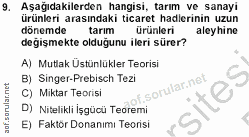 9. soru: Aşağıdakilerden hangisi, tarım ve sanayi ürünleri arasındaki ticaret hadlerinin uzun dönemde tarim ürünleri aleyhine…