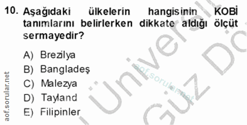 10. soru: Aşağıdaki ülkelerin hangisinin кові tanımlarını belirlerken dikkate aldığı ölçüt sermayedir? A) Brezilya B) Bangladeş…