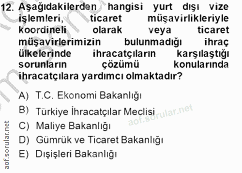 12. soru: Aşağıdakilerden hangisi yurt dışı vize Işlemleri, ticaret müşavirlikleriyle koordineli olarak veya ticaret müşavirler…