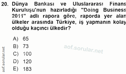 20. soru: Dünya Bankası ve Uluslararası Finans Kuruluşu'nun hazırladığı "Doing Business 2011" adlı rapora göre, raporda yer ala…