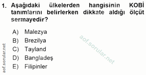 1. soru: Aşağıdaki ülkelerden hangisinin кові tanımlarını belirlerken dikkate aldığı ölçüt sermayedir? A) Malezya B) Brezilya…