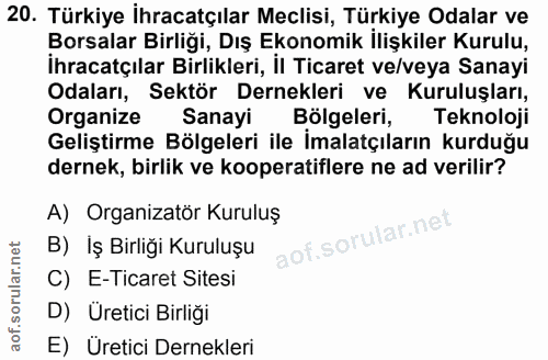 20. soru: Türkiye İhracatçılar Meclisi, Türkiye Odalar ve Borsalar Birliği, Dış Ekonomik İlişkiler Kurulu, İhracatçılar Birlikl…