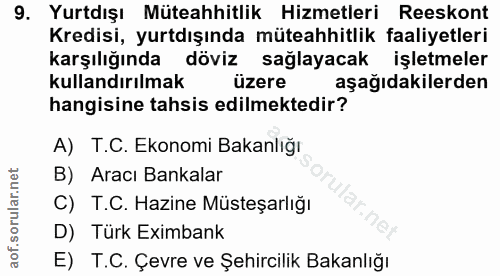 9. soru: Yurtdışı Müteahhitlik Hizmetleri Reeskont Kredisi, yurtdışında müteahhitlik faaliyetleri karşılığında döviz sağlayaca…