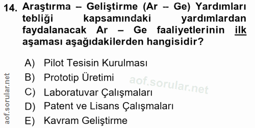 14. soru: Araştırma - Geliştirme (Ar - Ge) Yardımları tebliği kapsamındaki yardımlardan faydalanacak Ar - Ge faaliyetlerinin il…