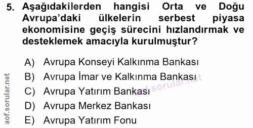 5. soru: Aşağıdakilerden hangisi Orta ve Doğu Avrupa'daki ülkelerin serbest piyasa ekonomisine geçiş sürecini hızlandırmak ve…