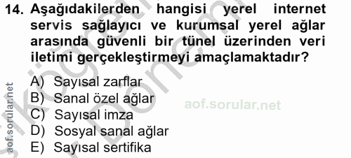 14. soru: Aşağıdakilerden hangisi yerel internet servis sağlayıcı ve kurumsal yerel ağlar arasında güvenli bir tünel üzerinden…