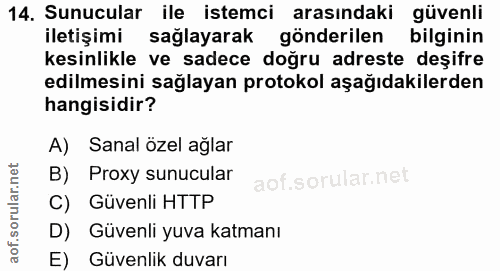 14. soru: Sunucular ile istemci arasındaki güvenli iletişimi sağlayarak gönderilen bilginin kesinlikle ve sadece doğru adreste…