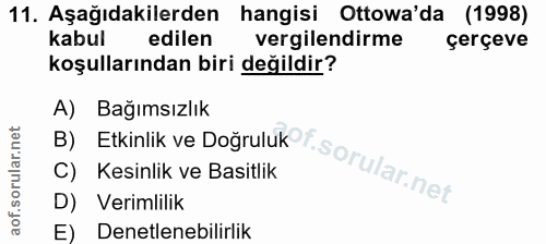 11. soru: Aşağıdakilerden hangisi Ottowa'da (1998) kabul edilen vergilendirme çerçeve koşullarından biri değildir? A) Bağımsızl…
