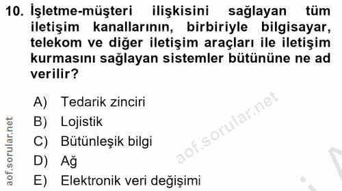 10. soru: Işletme-müşteri ilişkisini saglayan tüm iletişim kanallarının, birbiriyle bilgisayar, telekom ve diğer iletişim araçl…