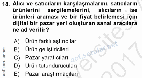 18. soru: Alıcı ve satıcıların karşılaşmalarını, satıcıların ürünlerini sergilemelerini, aliciların ise ürünleri araması ve bir…