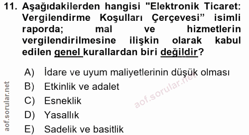 11. soru: Aşağıdakilerden hangisi "Elektronik Ticaret: Vergilendirme Koşulları Çerçevesi" isimli raporda; mal ve hizmetlerin ve…