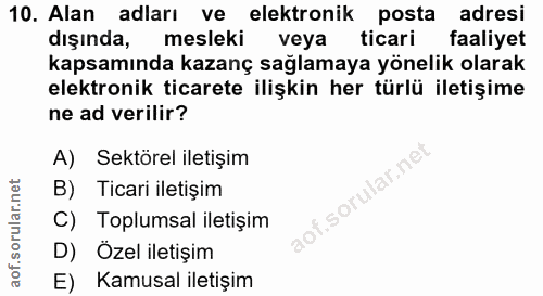 10. soru: Alan adları ve elektronik posta adresi dışında, mesleki veya ticari faaliyet kapsamında kazanç sağlamaya yönelik olar…