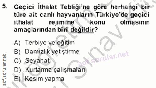 5. soru: Geçici ithalat Tebliği'ne göre herhangi bir türe ait canlı hayvanların Türkiye'de geçici ithalat rejimine konu olması…