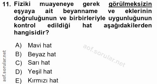 11. soru: Fiziki muayeneye gerek görülmeksizin eşyaya ait beyanname ve eklerinin doğruluğunun ve birbirleriyle uygunluğunun kon…