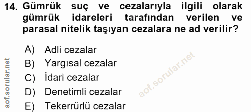 14. soru: Gümrük suç ve cezalarıyla ilgili olarak gümrük idareleri tarafından verilen ve parasal nitelik taşıyan cezalara ne ad…