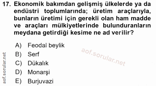 17. soru: Ekonomik bakımdan gelişmiş ülkelerde ya da endüstri toplumlarında; üretim araçlarıyla, bunların üretimi için gerekli…