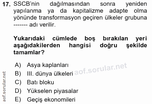 17. soru: SSCB'nin dağılmasından sonra yeniden yapılanma ya da kapitalizme adapte olma yönünde transformasyon geçiren ülkeler g…