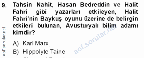 11. soru: Tahsin Nahit, Hasan Bedreddin ve Halit Fahri gibi yazarları etkileyen, Halit Fahri'nin Baykuş oyunu üzerine de belirg…