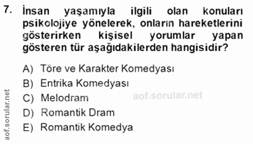 7. soru: İnsan yaşamıyla ilgili olan konuları psikolojiye yönelerek, onların hareketlerini gösterirken kişisel yorumlar yapan…