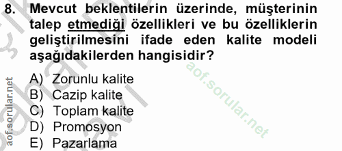 8. soru: Mevcut beklentilerin üzerinde, müşterinin talep etmediği özellikleri ve bu özelliklerin geliştirilmesini ifade eden k…