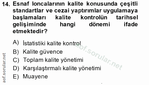 14. soru: Esnaf localarının kalite konusunda çeşitli standartlar ve cezai yaptırımlar uygulamaya başlamaları kalite kontrolün t…