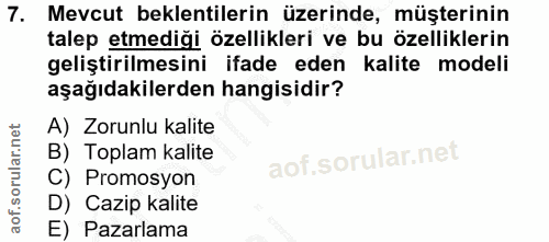7. soru: Mevcut beklentilerin üzerinde, müşterinin talep etmediği özellikleri ve bu özelliklerin geliştirilmesini ifade eden k…