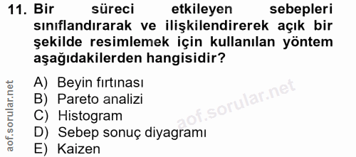 11. soru: Bir süreci etkileyen sebepleri sınıflandırarak ve ilişkilendirerek açık bir şekilde resimlemek için kullanılan yöntem…