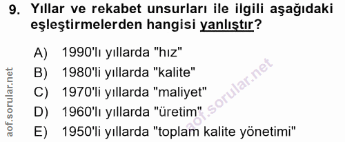 9. soru: Yıllar ve rekabet unsurları ile ilgili aşağıdaki eşleştirmelerden hangisi yanlıştır? A) 1990'lı yıllarda "hiz" B) 198…