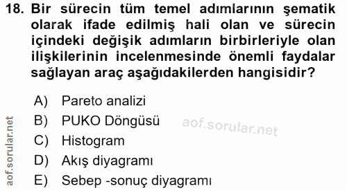 18. soru: Bir sürecin tüm temel adımlarının şematik olarak ifade edilmiş hali olan ve sürecin içindeki değişik adımların birbir…