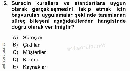 5. soru: Sürecin kurallara ve standartlara uygun olarak gerçekleşmesini takip etmek için başvurulan uygulamalar şeklinde tanım…