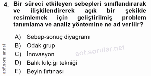 4. soru: Bir süreci etkileyen sebepleri sınıflandırarak ve ilişkilendirerek açık bir şekilde resimlemek için geliştirilmiş pro…
