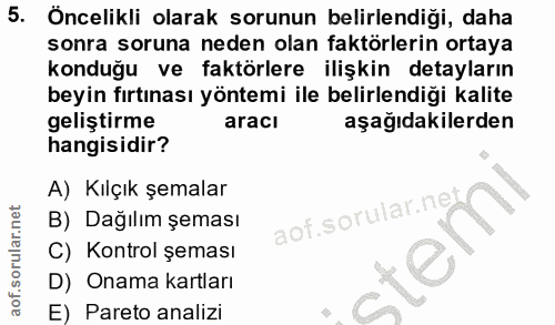 5. soru: Öncelikli olarak sorunun belirlendiği, daha sonra soruna neden olan faktörlerin ortaya konduğu ve faktörlere ilişkin…