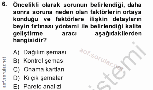 6. soru: Öncelikli olarak sorunun belirlendiği, daha sonra soruna neden olan faktörlerin ortaya konduğu ve faktörlere ilişkin…