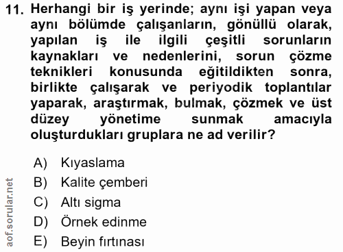 11. soru: Herhangi bir iş yerinde; aynı işi yapan veya aynı bölümde çalışanların, gönüllü olarak, yapılan iş ile ilgili çeşitli…