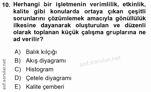 10. soru: Herhangi bir işletmenin verimlilik, etkinlik, kalite gibi konularda ortaya çıkan çeşitli sorunlarını çözümlemek amacı…
