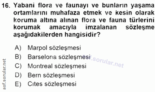 16. soru: Yabani flora ve faunayı ve bunların yaşama ortamlarını muhafaza etmek ve kesin olarak koruma altına alınan flora ve f…