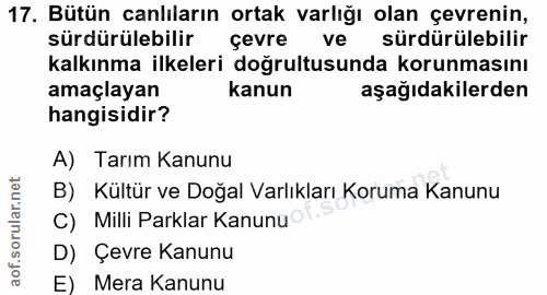 17. soru: Bütün canlıların ortak varlığı olan çevrenin, sürdürülebilir çevre ve sürdürülebilir kalkınma ilkeleri doğrultusunda…